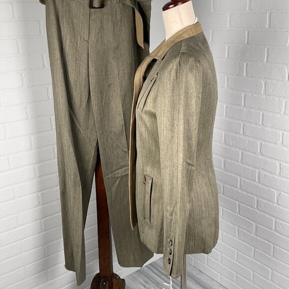 Carlise Suit Women Jacket 4/Pants 8 Green Bronze Zipper 2pc Wool Silk NWT VTG - Picture 3 of 16